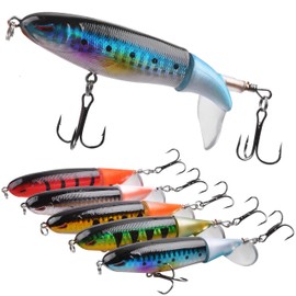 OROOTL Wobbler Set Artificial Bait Fishing Lure Salt Water with 2 Treble Hooks Swimbait Pencil Whopper Plopper Topwater Bait Rubber Fish for Pike Perch Zander Fishing Bait