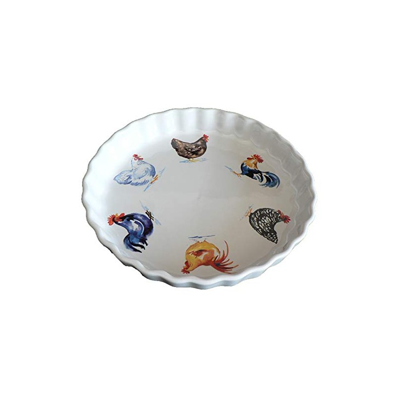 Chicken, cockerel Pattern 25cm Ceramic flan Quiche Dish
