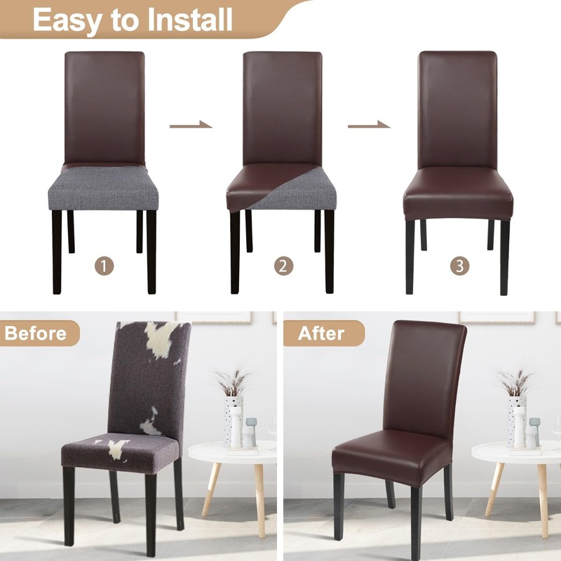 SearchI Waterproof PU Leather Dining Chair Covers Set of 6,