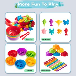 GIGITIGER Counting Matching Game with Sorting Cups, Montessori Sorting & Counting Toys, Preschool Color Learning Toys for 3 4 5 Years Old Girls Boys, STEM Educational Toy for Toddler (Sea Animals)