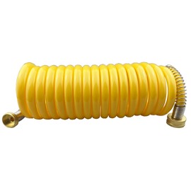 Darnassus Heavy-duty PU Coil Hose, Self-Coiling Garden Hose with Solid Brass Fittings, Retractable, Corrosion Resistant, for Household (15 FT, Yellow)