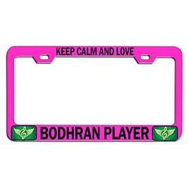 Custom Brother - Keep Calm and Love Bodhran Player Pink Steel Auto SUV License Plate Frame License Tag Holder, I33