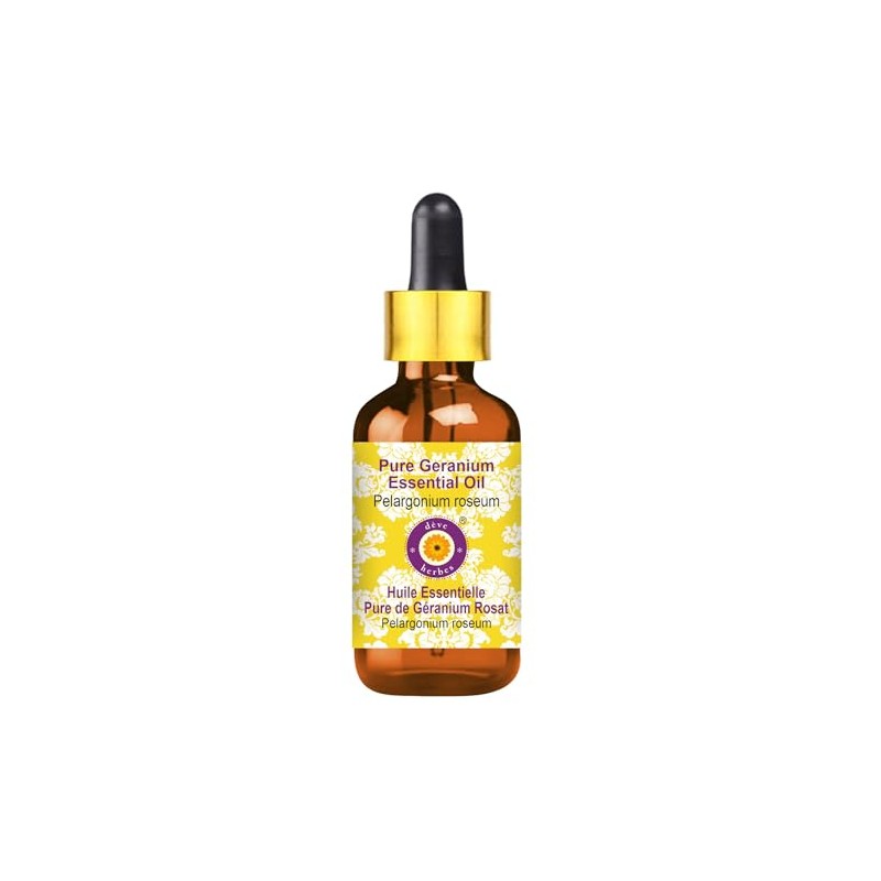 Deve Herbes Pure Geranium Essential Oil (Pelargonium graveolens) with Glass