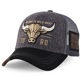 Trendy Apparel Shop Bull Embroidered Western Snapback Trucker Cap - Charcoal Black 2