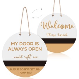 CHENGU Do Not Disturb Door Hanger Sign, Double Side Wood Meeting Sign for Office Door Meeting Room Home Study Law Firms Hotels Clinics, My Door Is Always Open Except Right Now and Welcome Please Knock