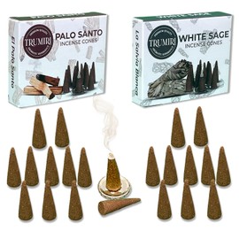 TRUMIRI Incense Cones - Combo Pack of 20 Cone Incense - 10 Palo Santo + 10 White Sage - Insence Cones - Incense Cones Scented - Cone Incense Scents - Insense Cones - Incent Cone