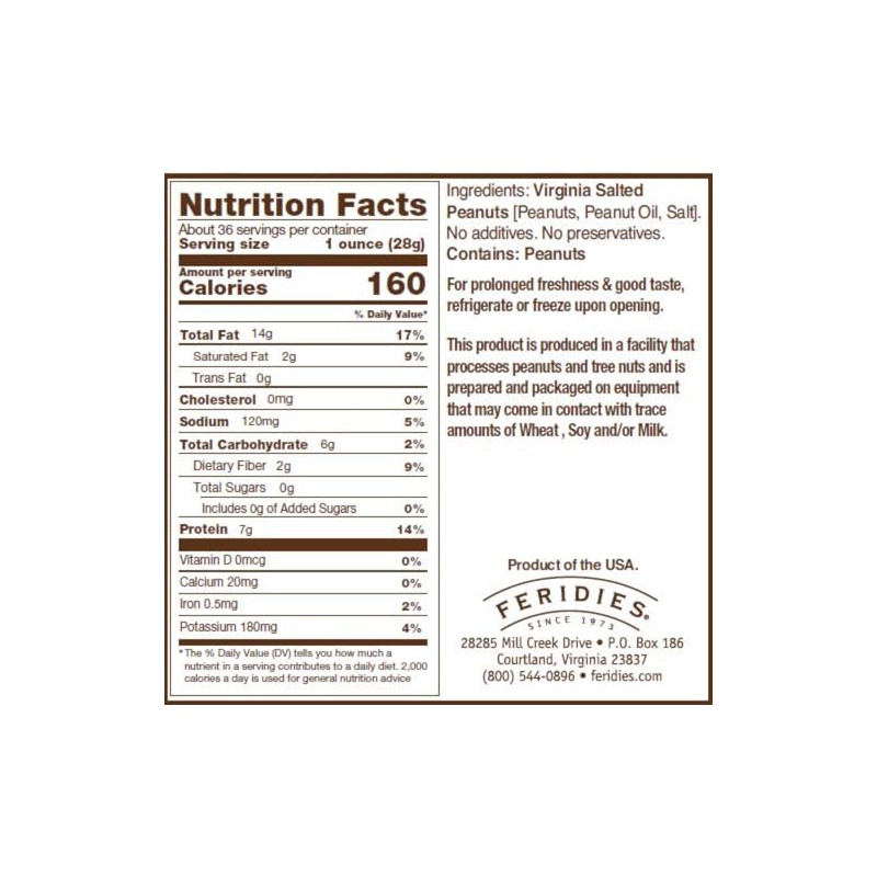 FERIDIES Extra Large Gourmet Virginia Salted Peanuts, Cooked in Pure