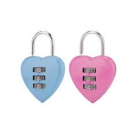 2pc Mini Blue and Pink Combination Lock, Heart Shape 3 Digital Password Padlock, Fence Gate, Toolbox, Employee Combination