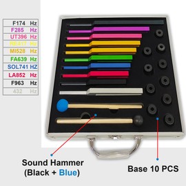 MIMIRACLE Solfeggio Tuning Forks Set - 10 Unweighted Aluminum Alloy Forks with Cleaning Cloth, Rubber Mallets, and Gift Box for Meditation, Yoga, and Healing