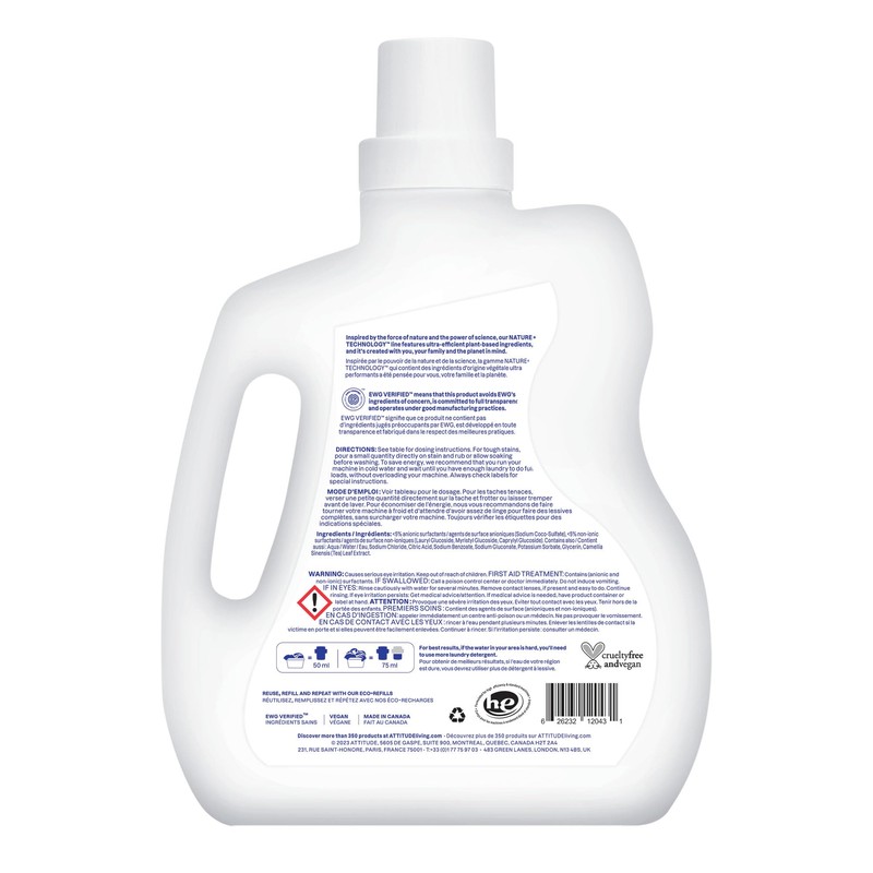 ATTITUDE Liquid Laundry Detergent, EWG Verified, HE Compatible, Plant-Based &
