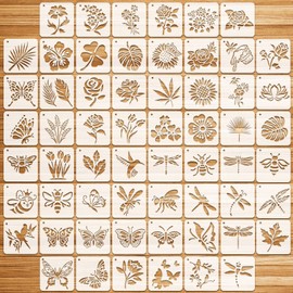 OOTSR 60 Pcs Painting Stencils for Craft Reusable, Drawing Craft Stencils DIY, 3" Templates of Bee Butterfly Dragonfly Flower Leaves, for Scrapbooking Furniture Wood Wall Home Decor