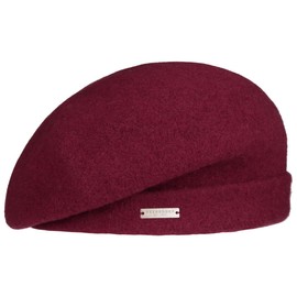 Seeberger Ladies Milled Wool Beret Hat with Cuff, raspberry