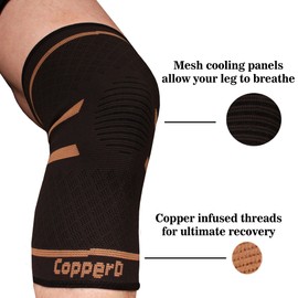 BambooMN Copper D Knee Compression Sleeve - Copper and Rayon Infused Knee Support Brace - Size L/XL - Black Copper - 1 Pack