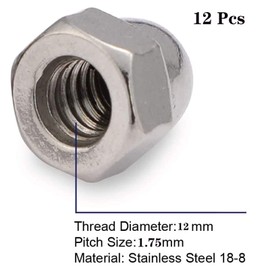 M12-1.75 Metric Acorn Cap Nuts Dome Head Nuts, 304 Stainless Steel 18-8, Plain Finish,Hex Acorn Cap,Nuts Decorative Nut Caps (12 Pcs)