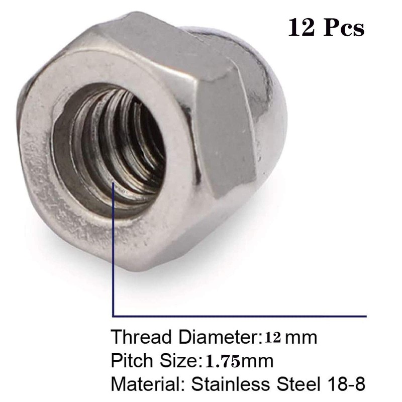 M12-1.75 Metric Acorn Cap Nuts Dome Head Nuts, 304 Stainless