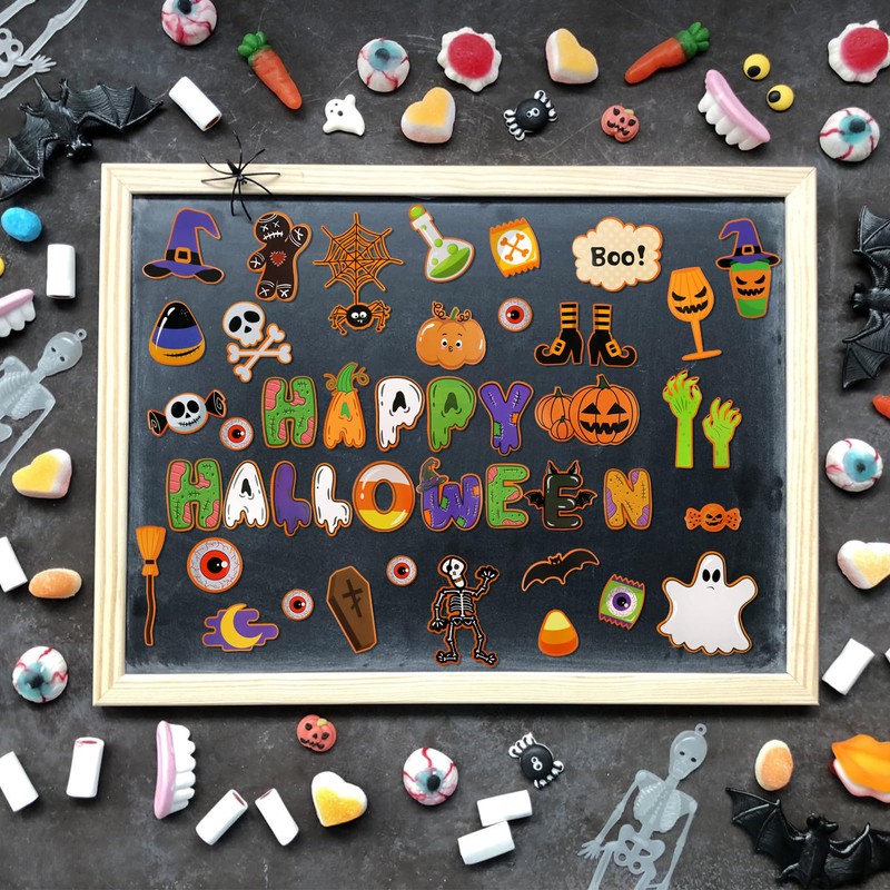 FINGOOO 45 PCS Halloween Cutouts, Cute Happy Halloween Paper Cut
