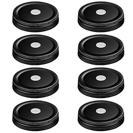 8 Pieces Stainless Steel Regular Mouth Mason Canning Jar Lids with Straw Hole Leak Proof, 2.7 Inch (Black)