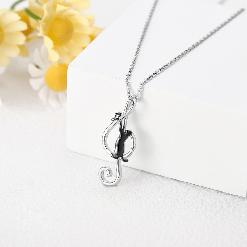 ONEFINITY Cat Necklace 925 Sterling Silver Music Note Necklace Cat