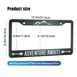 HOSNYE Adventure Awaits License Plate Frame Alpine Travel Enthusiasts Metal License Plate Cover Front Plates Frames Car Tag Frame for Women Men US Vehicles Standard