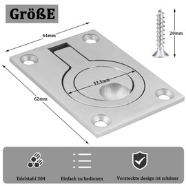 Bestgle Inlet Handle Floor Lifter Stainless Steel Flush Hatch Loose Hidden Handle of Cabinet Hatch Lockers 2 Pieces Pull Ring Furniture Handle Box Handle with 8 Screws for Boat Marine Yacht 62 x 44 mm