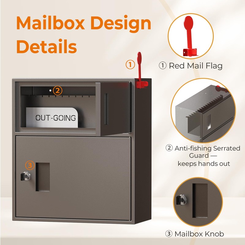 WeHere Wall-Mount Mailbox for Outside, Galvanized Steel Rust-Proof Mailboxes, Large