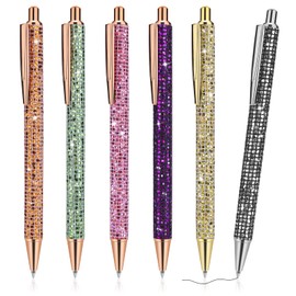 Molain 6 Pcs Bling Sparkly Metal Pens, Retractable Ballpoint Pens Cute Glitter 1.0mm Black Ink Fine Point Gift Writing Journaling Students Teachers Drawing Gift(Plaid Style)