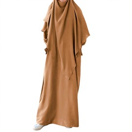 Modest Dresses For Women Muslim Long Hijab Dress Islamic Middle East Kaftan Robe Dresses Jilbab Dubai Abayas Outfits Prayer Dress For Women Muslim Corban Festival Namaz Orange Dress + Khimar M/L