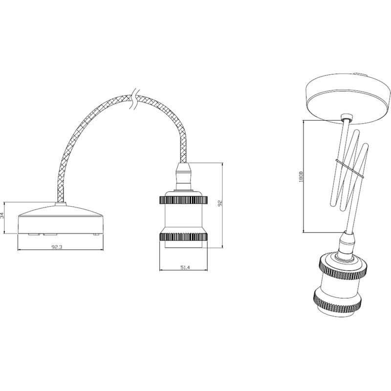 Knightsbridge 1.8m E27 Vintage Pendant Set - Matt White 8271L