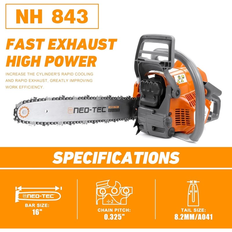 NEOTEC 43CC Gas Top Handle Chainsaw with 16'' Bar Chain