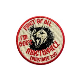 SANSFIUS First of All I'm God's Masterpiece Patch, Opossum Size 3 Inches Iron On Embroidery Patch for Hats Clothes Backpacks Jeans, DIY Sew On Patches, Opossum Patches, Funny Gifts for Christians