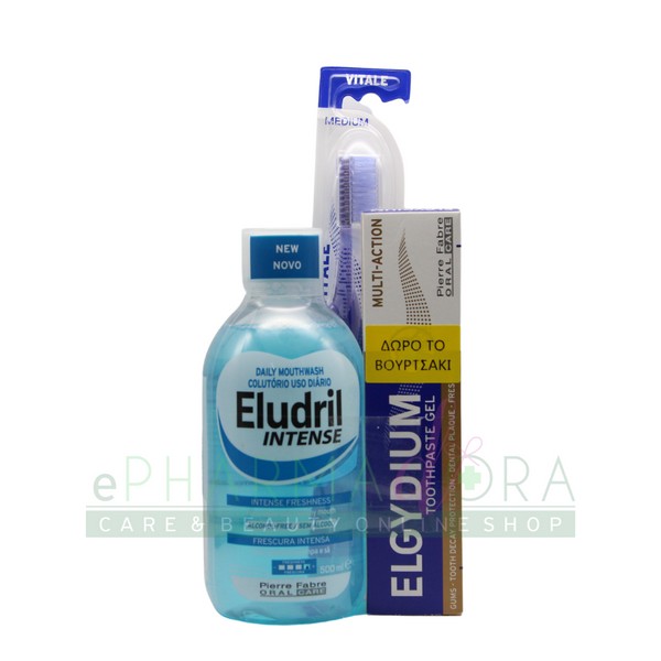 Elgydium- Pierre Fabre ELUDRIL INTENSE MOUTHWASH 500ml+ ELGYDIUM MULTI-ACTION TOOTHPASTE