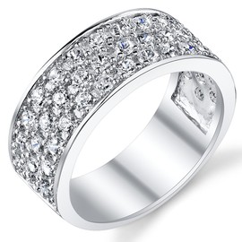 Sterling Silver Men's Wedding Band Engagement Ring With Cubic Zirconia CZ 9MM 3 Row Size 12