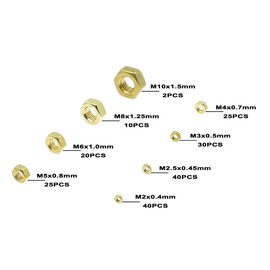 MCMASKE M2 M2.5 M3 M4 M5 M6 M8 M10 Brass Hex Nuts Assortment Kit for Screws and Bolts