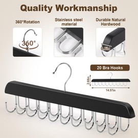 2 Pack Tank Top Hanger, 40 Hooks Large Capacity Bra Hanger for Closet Organizers & Storage, Bra Organizer Closet, Tank Top Hangers Space Saving for Sports Bras, Tank Top (Black, 2 Pack)