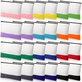 Sweetude 24 Pcs Canvas Cosmetic Bags Bulk 7.48 x 5.12 x 1.77 inches DIY Blank Makeup Organizer Bag with Zipper Multi Purpose Canvas Pencil Pouch Toiletry Pouch for Women Travel