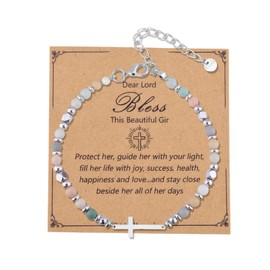 Christian Gifts for Women Bracelet Faith Prayer Religious Catholic Gifts for Her Rosary Bead Cross Bracelet First Holy Communion Baptism Confirmation Gift Ideas God Daughter Birthday Christmas Gift