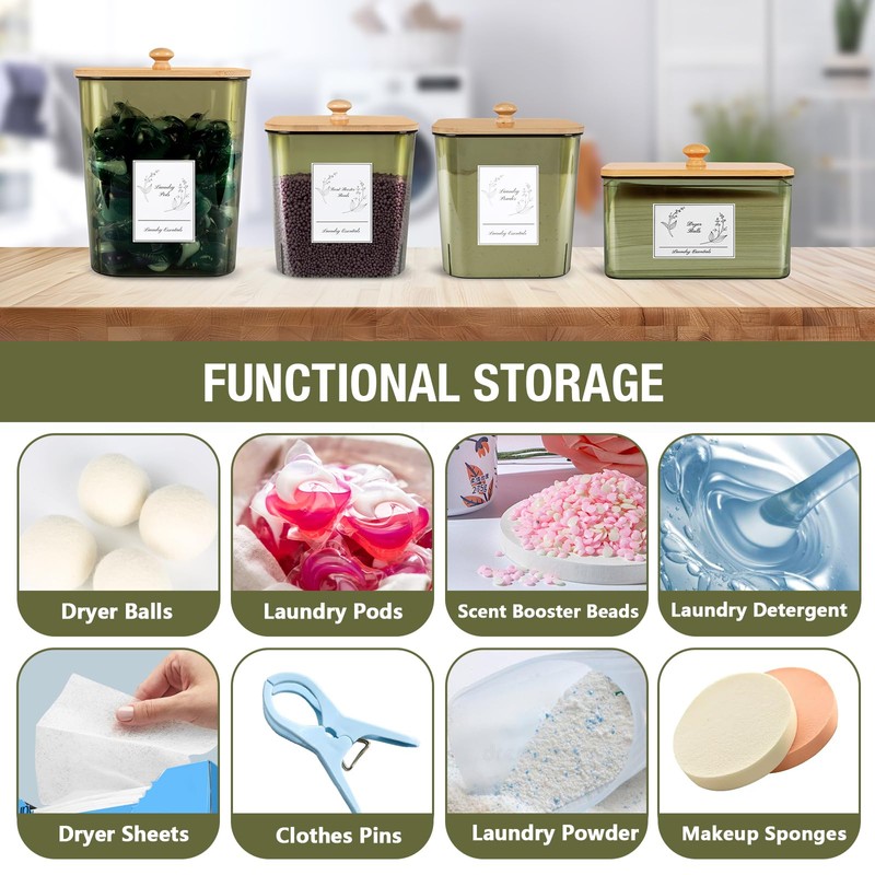 Zingbee 4 Pack Laundry Pods Container & Dryer Sheet Holder,