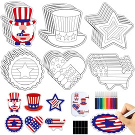 30 Sets Patriotic 4th of July Arts Crafts Coloring Magnets Kits for Fridge Kids Color Your Own Memorial Day DIY Magnetic Star Hats Crafts for Independence Day Party Decors Classroom Home Activity Game