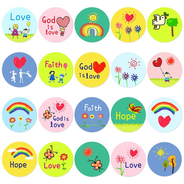 500 pcs Kid-Drawn Christian Faith Shape Stickers