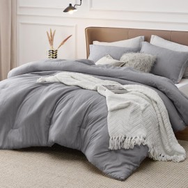 Bedsure King Size Comforter Set - Dark Grey King Comforter Set, Soft Bedding for All Seasons, Cationic Dyed Bedding Set, 3 Pieces, 1 Comforter (104"x90") and 2 Pillow Shams (20"x36"+2")