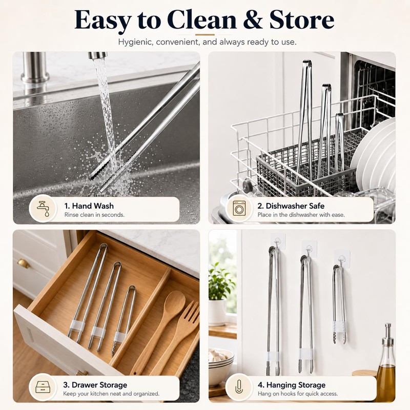 Foyohaven Stainless Steel Kitchen Tongs Set of 3, 6-11.5in Non-Slip
