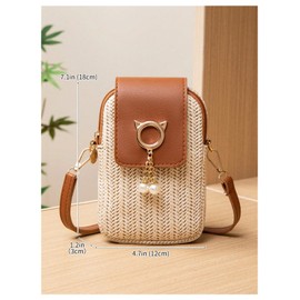 SOLY HUX Women's Straw Woven Crossbody Bags Phone Purse Wallet Boho Vacation Mini Sling Bag Beige One Size
