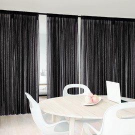 NICETOWN 2 Panels Mesh Screen for Patio Porch, Rod Pocket Waterproof Outdoor Privacy Mosquito Net Curtains Breathable Sheer Drapes with Length Adjustable for Balcony/Gazebo, W118 x L84, Black