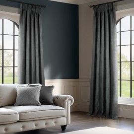 HPD Half Price Drapes Faux Linen Room Darkening Curtains for Bedroom 108 Inches Long (1 Panel), 25W x 108L French Pleated Curtains for Living Room - Linen Curtain for Home Decor, Dark Gravel