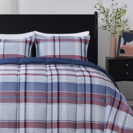 downluxe King Size Comforter Set (104"x92") 3-Piece,Plaid Navy Reversible Comforter,2 Reversible Pillow Shams 20"x36",Microfiber King Comforter,Soft and Comfortable