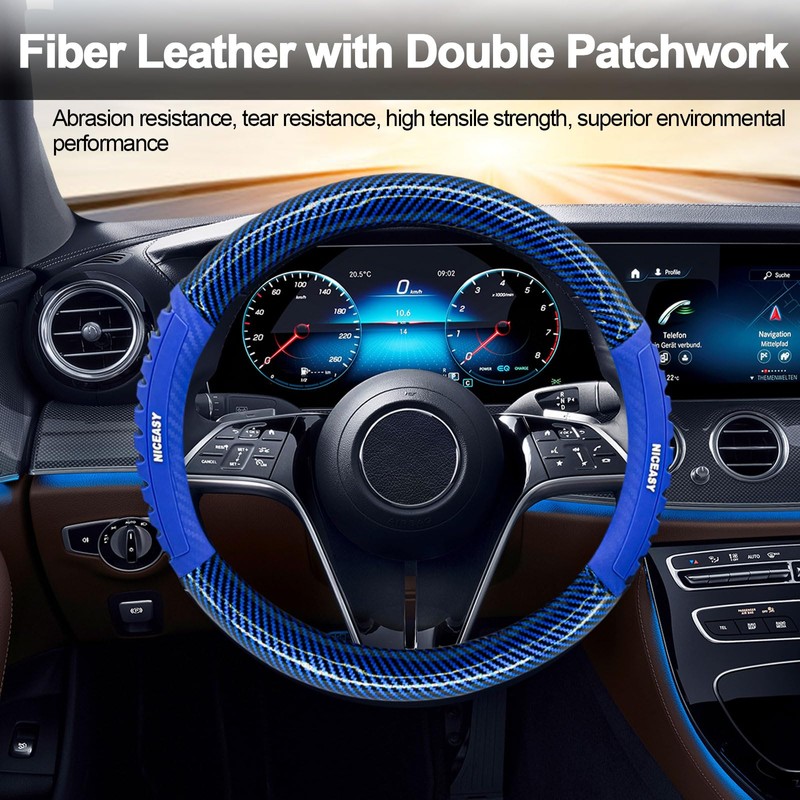 NICEASY Sport Style Blue PU Leather Steering Wheel Cover with