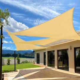 Artpuch 13'x26'x26' Custom Curved Triangle Sun Shade Sail UV Block Mesh 185 GSM Commercial Sand Beige Outdoor Shade Cover for Backyard, Pergola (We Make Custom Size) ST03