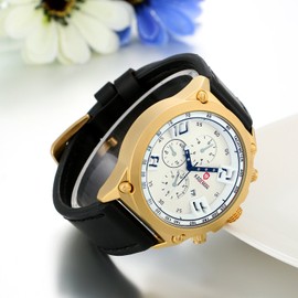 JewelryWe Watches Men's Leather Band Wrist Watch Waterproof Date Calendar Business Casual Analogue Quartz Watch Stopwatch Multifunctional Sports Watch for Men, B-black, Christmas Day, birthday