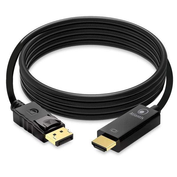 ATLANTIS A04-DP_HDMI-18 Display Port (DP) to HDMI, 4K 1080P 60Hz Male to Female Connect PC/Notebook/MAC to DisplayPort to Monitor Output, Projector with HDMI Input. Cable 1.8m
