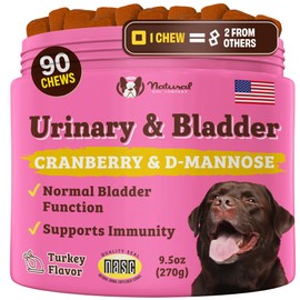 Natural Dog Company Urinary & Bladder Supplement for Dogs – Cranberry & D-Mannose, Marshmallow Root & Astragalus Soft Chews, Supports Urinary Tract Health, Bladder Function & Normal Urine Flow, 90 Ct